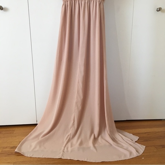 NEW Show Me Your MuMu V-neck Nude Pink Chiffon Side Slit Maxi Bridesmaids Dress - Picture 8 of 16